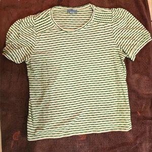 Cece green and white stripped shirt with puff sleeve size L